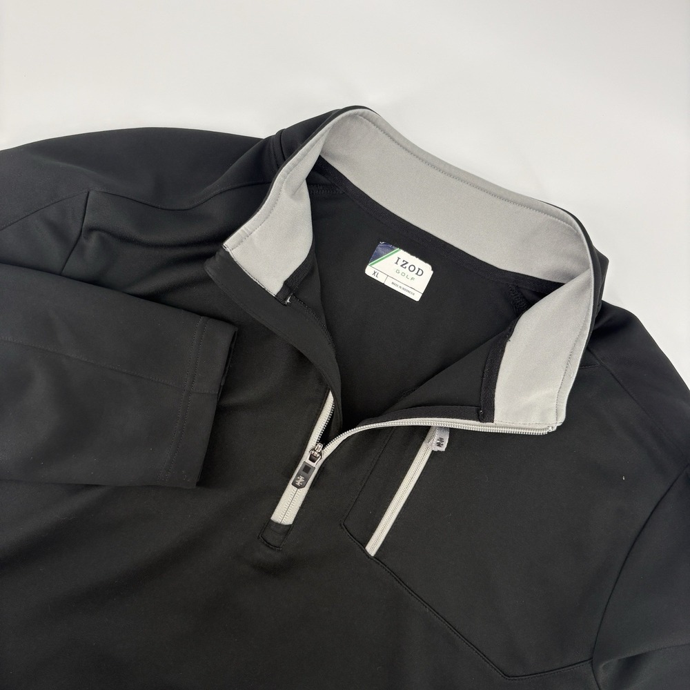 Izod Golf Men's XL Black 1/4 Zip Long Sleeve Golf Shirt Polyester